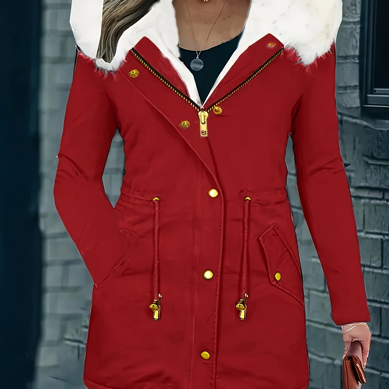 Stijlvolle en warme damesjas met capuchon en imitatiebont: perfect voor herfst en winter! Gemaakt van luxe katoenmix voor ultiem comfort. Shop nu! afbeelding 14