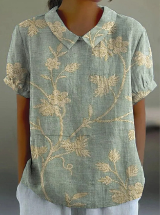 Nina | Casual damesoverhemd met retro bloemmotief van katoen en linnen